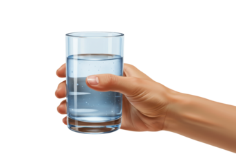 Isolated Hand holding glass of refreshing still water for healthy hydration concept