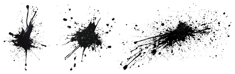Obraz premium PNG Artistic black ink splatter designs, element set on transparent background