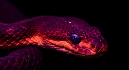 Obraz premium Snake portrait close up with vibrant glowing details against dark background