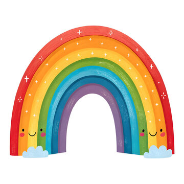 Colorful rainbow arch emoji in playful style, isolated on white background,