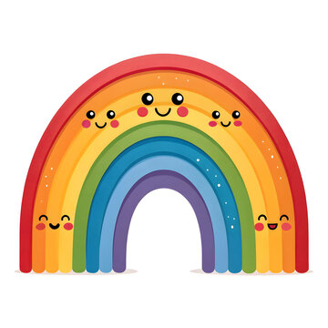 Colorful rainbow arch emoji in playful style, isolated on white background,