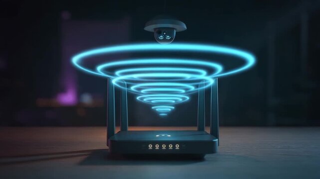 Wireless charging pad with glowing blue light in dark environment  