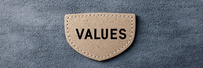 A textured patch with the word "VALUES" prominently displayed, representing principles or beliefs in a minimalistic style.