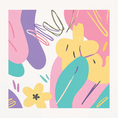 Abstract Floral Composition in Pastel Hues A Whimsical and Colorful Design for Modern Art