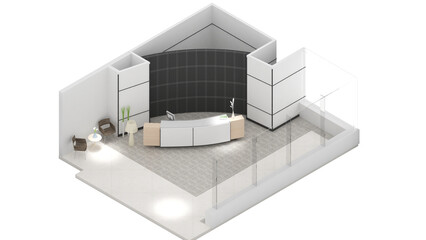 Isometric view of a office area,reception and meeting room, 3d rendering