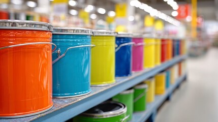Colorful paint cans display