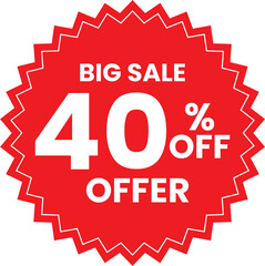 Red Discount Badge – Big Sale 40 Percent Off Promotional Label