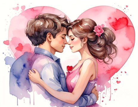 Watercolor illustration of a loving couple