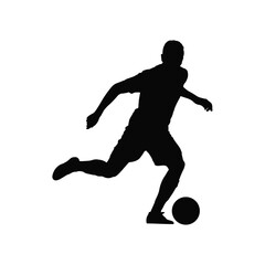 Naklejka premium Dynamic silhouette of a soccer player kicking a ball in motion isolated on white