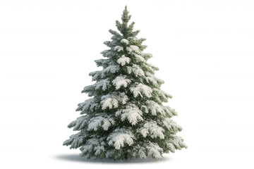 Pine tree with snow on branches, ideal winter forest element or christmas season decoration, transparent background