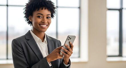 Confident Young Woman Mid-Shot in Office, Smiling and Looking at Camera, Professional Business Environment