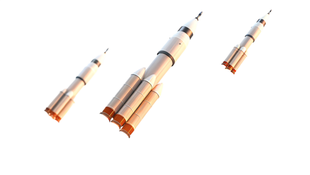 Rockets launching orange exhaust isolated on a transparent background