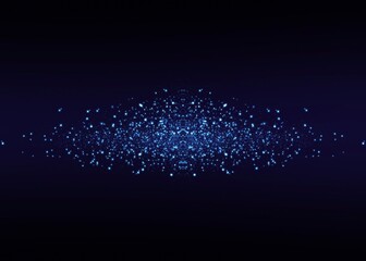 Abstract Blue Glowing Sparkling Confetti Center Light Particles on Gradient Blue Background
