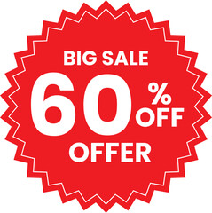 Red Discount Badge – Big Sale 60 Percent Off Promotional Starburst Sticker, Clearance Retail Price Cut Label, Special Offer Shopping Discount Emblem Isolated Vector