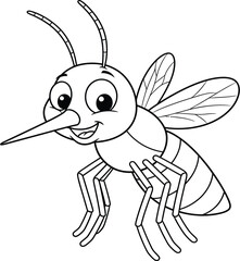 Cute Cartoon Mosquito Line Art Illustration for Kids Coloring Book or Insect Education