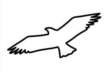 Obraz premium A bold outline of a hawk is depicted soaring with its wings spread wide. The design captures the elegance and grace of the bird, showcasing its prominent features against a simple backdrop.