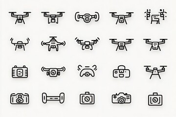 Naklejka premium This visual features a collection of drone icons showcasing various designs and functions.