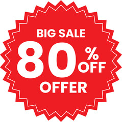 Red Discount Starburst Badge – Big Sale 80% Off Clearance Price Cut Label, Special Offer Retail Discount Emblem, Huge Savings Promotional Sticker, Isolated Vector Graphic