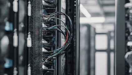 Server rack with tangled cables