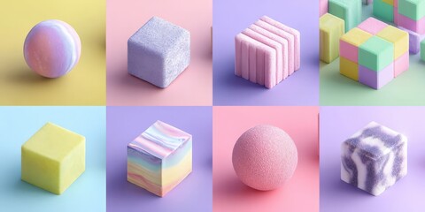 Pastel Cubes and Spheres Collage with Soft Textures for Modern Design