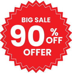 Red Discount Starburst Badge – Big Sale 90% Off Clearance Price Cut Label, Special Offer Retail Discount Emblem, Huge Savings Promotional Sticker, Isolated Vector