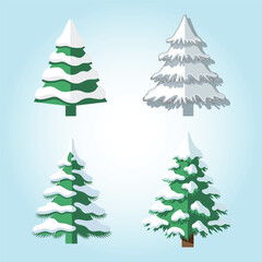 Snowcovered Christmas trees in a winter wonderland vector illustration set