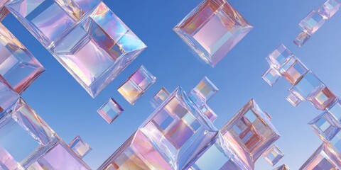 Pastel Diamond Shapes in Diagonal Grid Against Clear Blue Sky