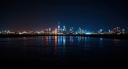 Obraz premium Aesthetic background cinematic lighting a city street in a gentle rain at night. 