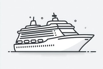 Fototapeta premium A large cruise ship is depicted in a simple, clean design. It is sailing on calm waters and features multiple decks and windows.
