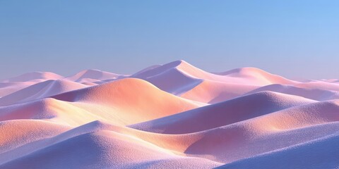 Pastel Pink, Orange, and Purple Desert Dunes Landscape Under Bright Blue Sky