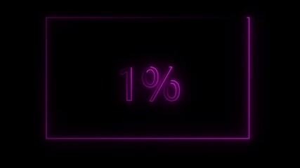 Magenta neon glowing text animation for 1 percent discount sale