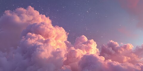 Pastel Pink and Purple Sunset Clouds with Sparkling Stars