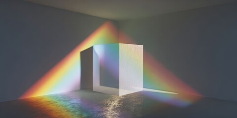 Pastel Rainbow Projection on White Cube for Modern Design
