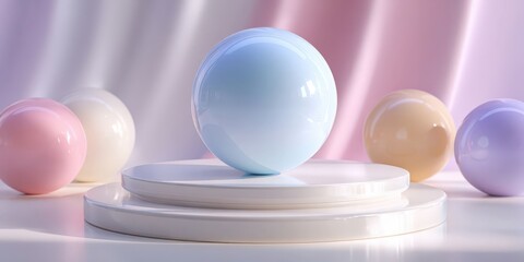 Pastel Sphere Background with White Display Platform for Modern Product Presentation