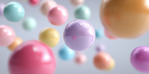 Pastel Spheres Floating in Asymmetrical Layout on Light Gray Background