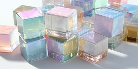 Pastel Translucent Cubes Stacked on White Background