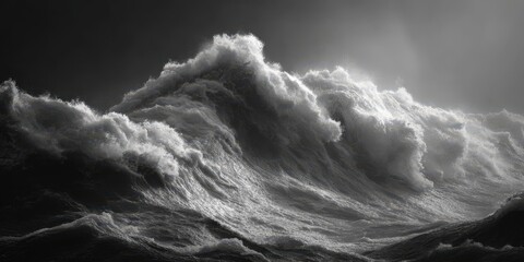 Powerful Monochrome Waves Crashing During a Storm