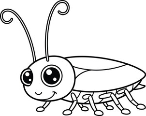 Cute Cartoon Cockroach or Beetle Insect Line Art for Kids Coloring Book