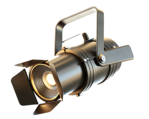 Studio spotlight with adjustable barn doors isolated on a transparent background