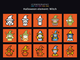 Halloween witch character set collection of cute and spooky witch cartoon illustrations vector art