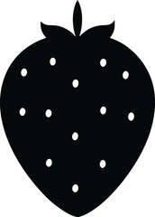 Black silhouette of a strawberry with white dots on a white background fruit