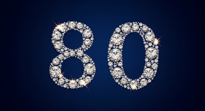 Diamond number 80 on blue background celebrating anniversary or milestone