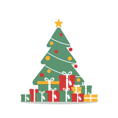 Fototapeta premium Christmas tree with colorful presents underneath on white background 