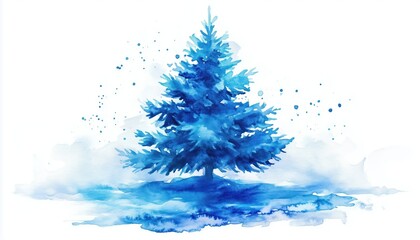 Hand-Painted Blue Water Tree Merry Christmas Greeting Card. A Festive Greeting Card Featuring A Beautifully Hand-Painted Blue Water Tree Design. Celebrate The Season In Style.