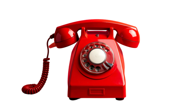 Bright red vintage telephone on a black background