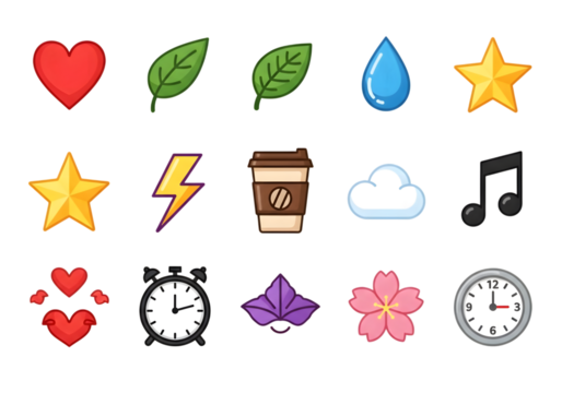 Illustration of collection of various colorful icons isolated on transparent background - Powered by Adobe
