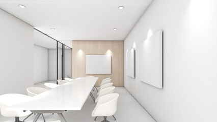 meeting room in office,conference room with furniture,board for mock up,3d rendering