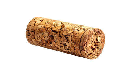 Close-up of a cylindrical, textured cork, isolated on black background
