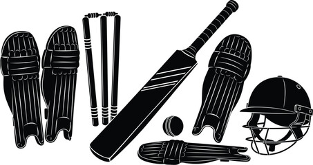 Vector art of cricket equipment set