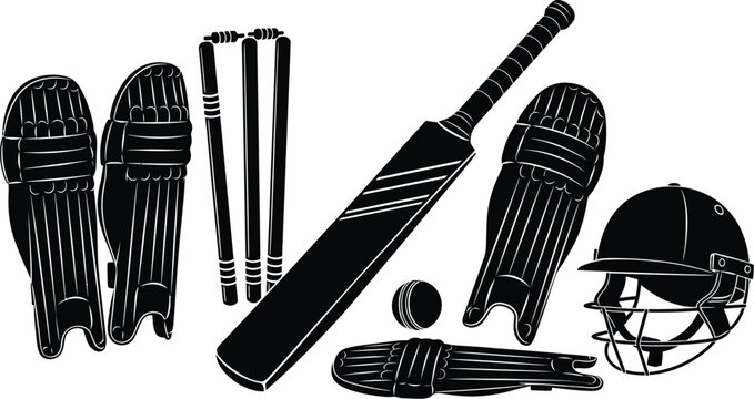 Vector art of cricket equipment set